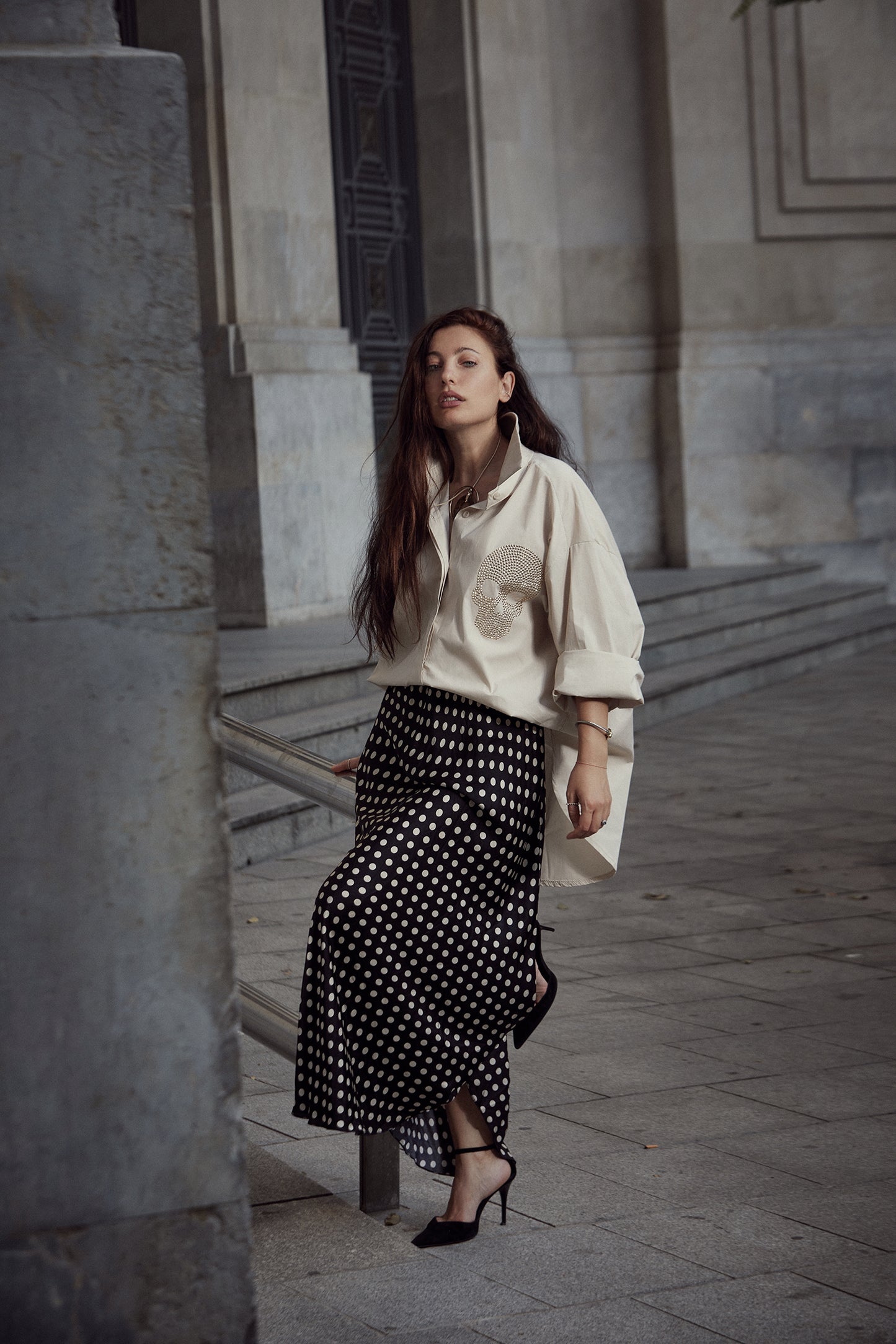 Black polka dot midi skirt 