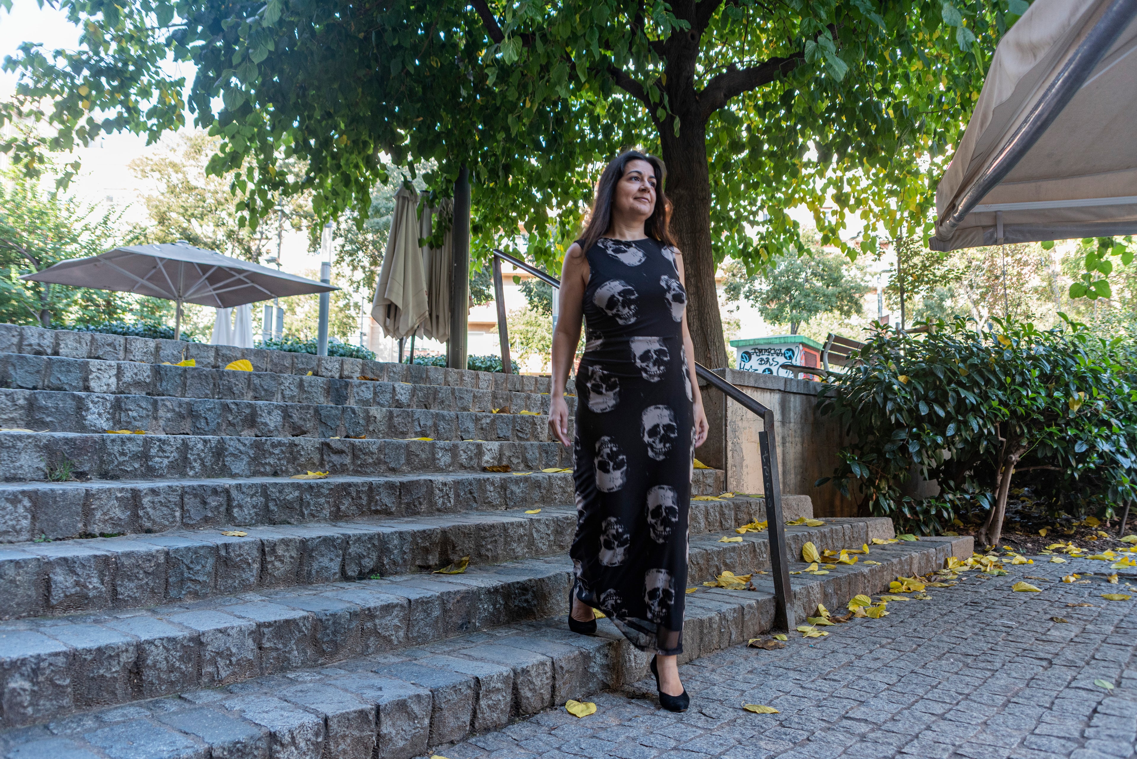 Vestido midi calaveras color marrón