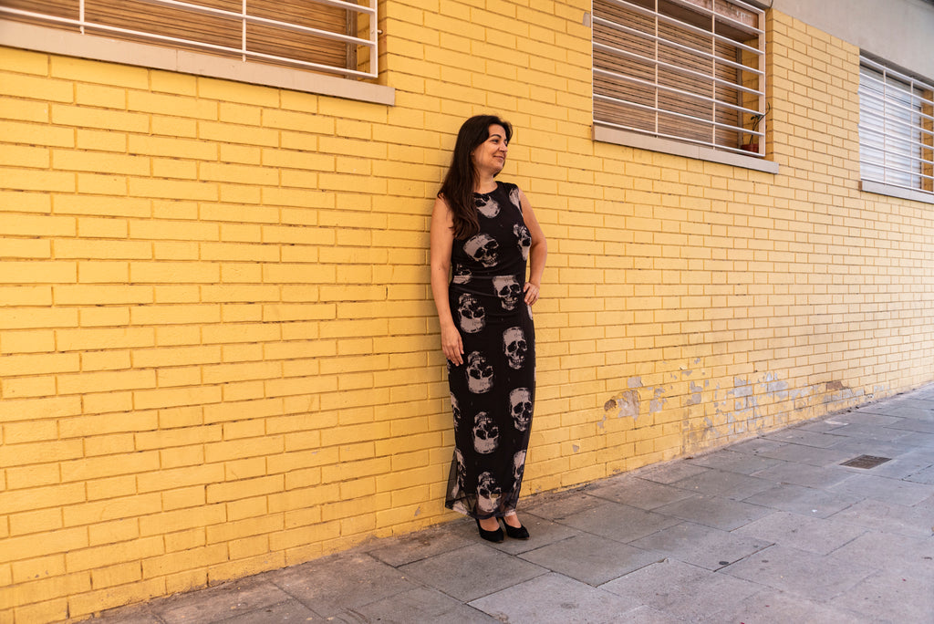 Vestido midi calaveras color negro