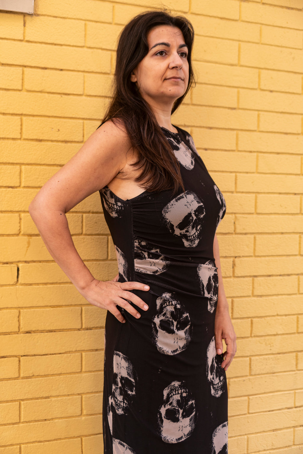 Vestido midi calaveras color negro