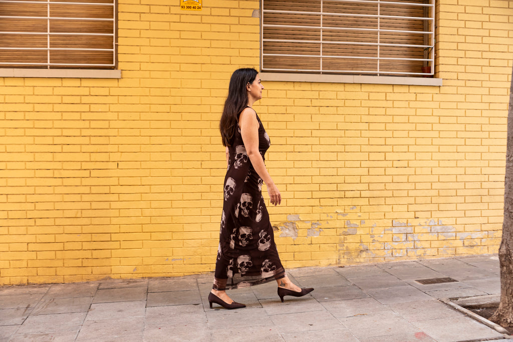 Vestido midi calaveras color marrón