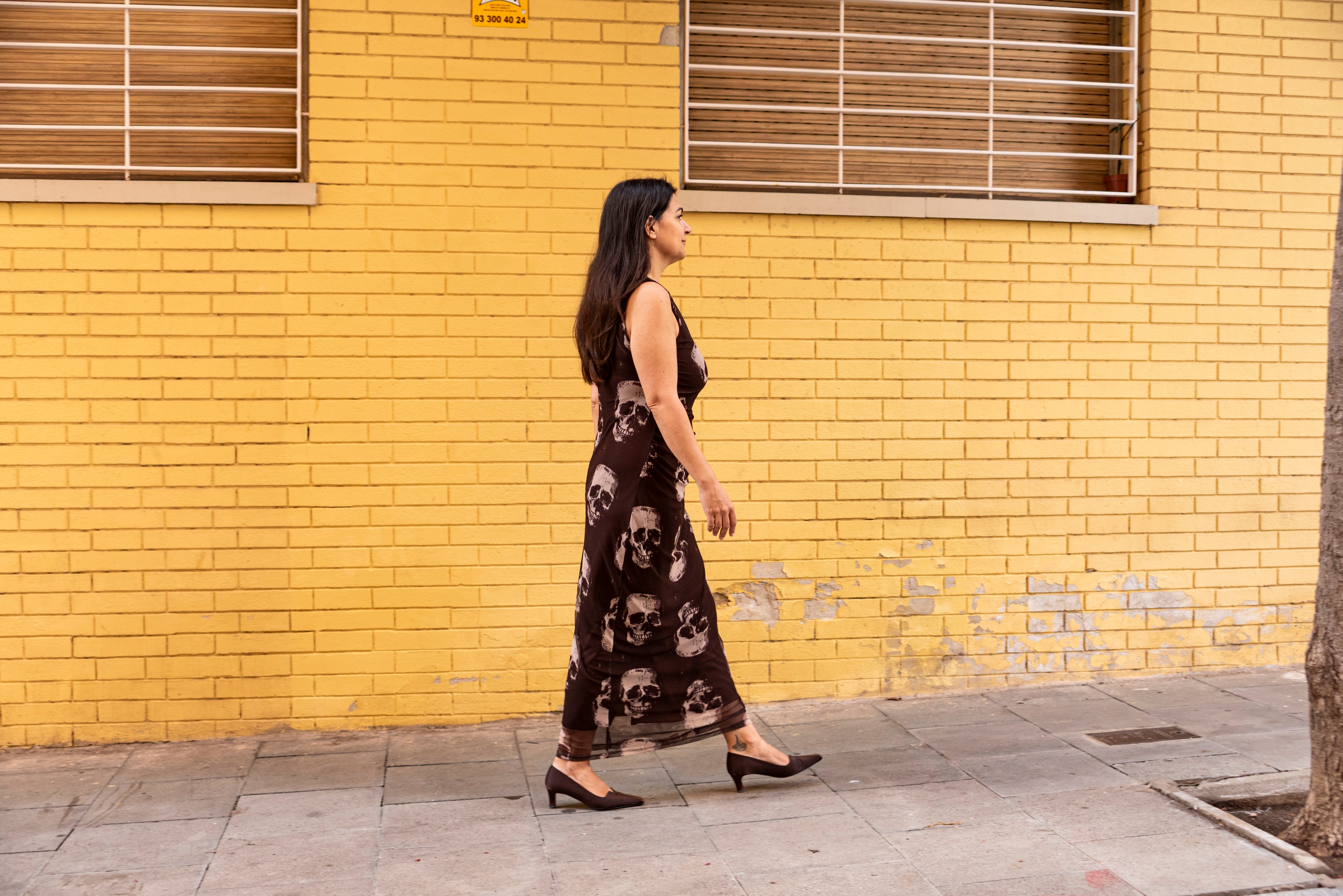 Vestido midi calaveras color marrón