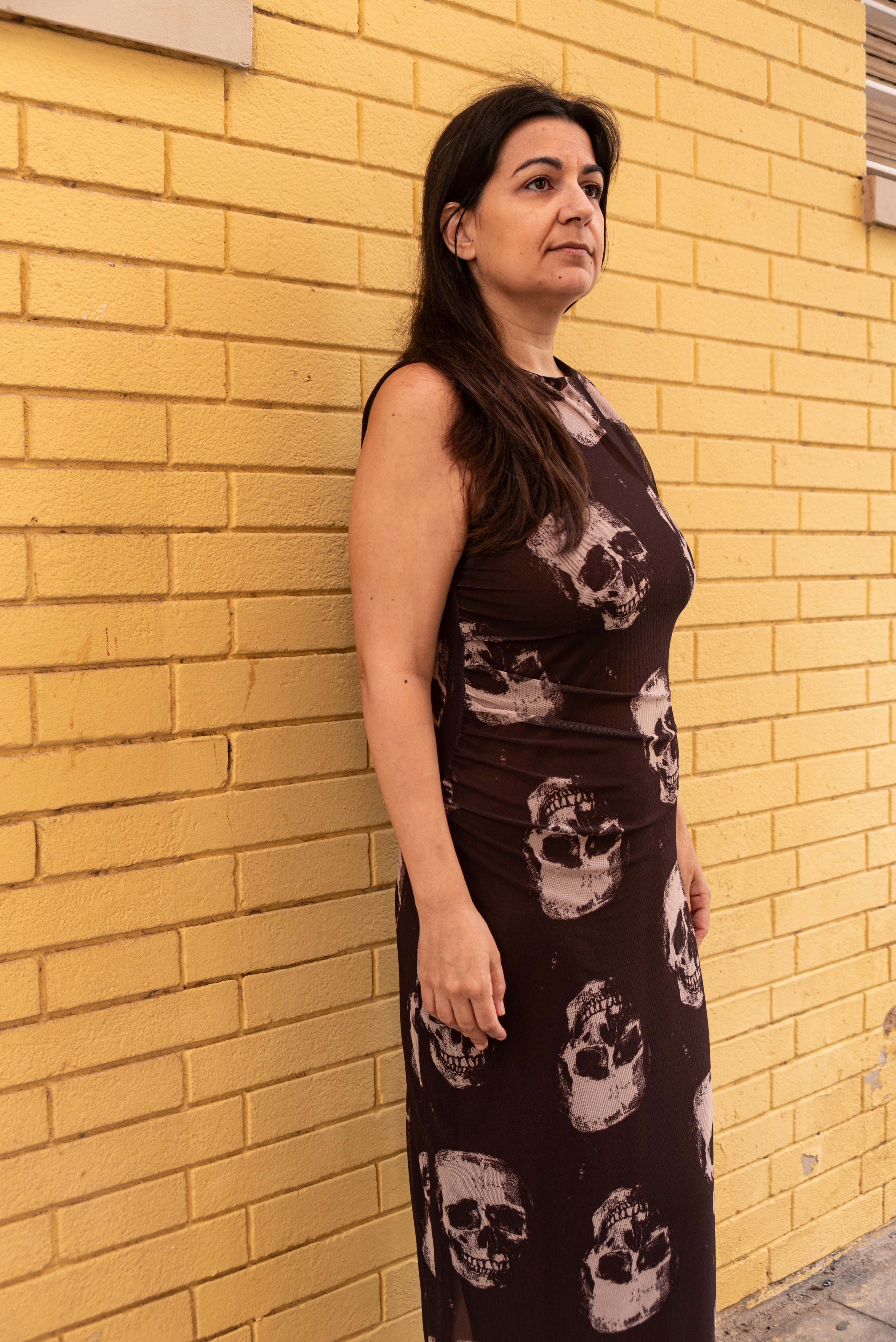 Vestido midi calaveras color marrón