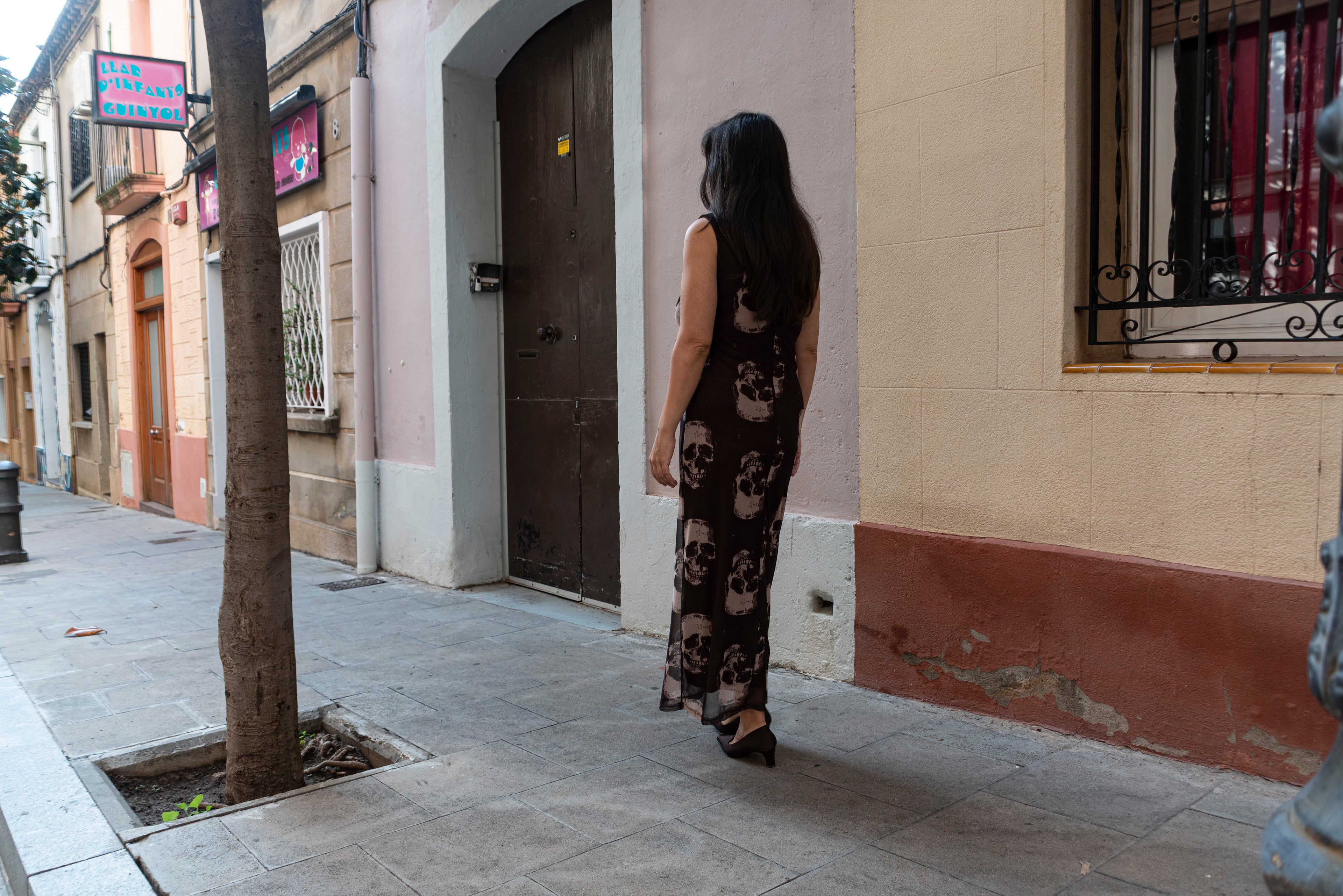 Vestido midi calaveras color marrón