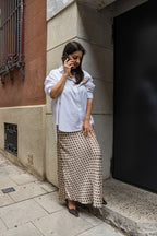 Falda midi topos color crema