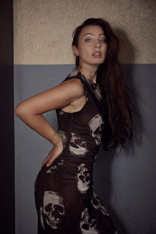 Brown skull midi dress 